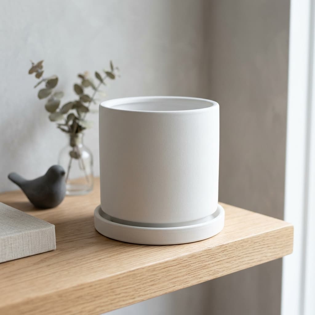 Ceramic Cylinder Pot (White)